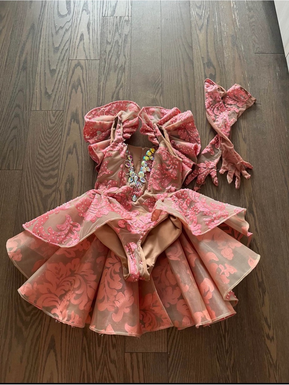 Pink Sequin Dance Costume with Gloves - Adult Drag